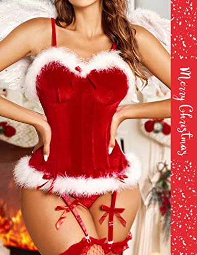 Avidlove Lingerie de Natal para mulheres, fantasia de Papai Noel, corpete sexy, body, lingerie-liga,