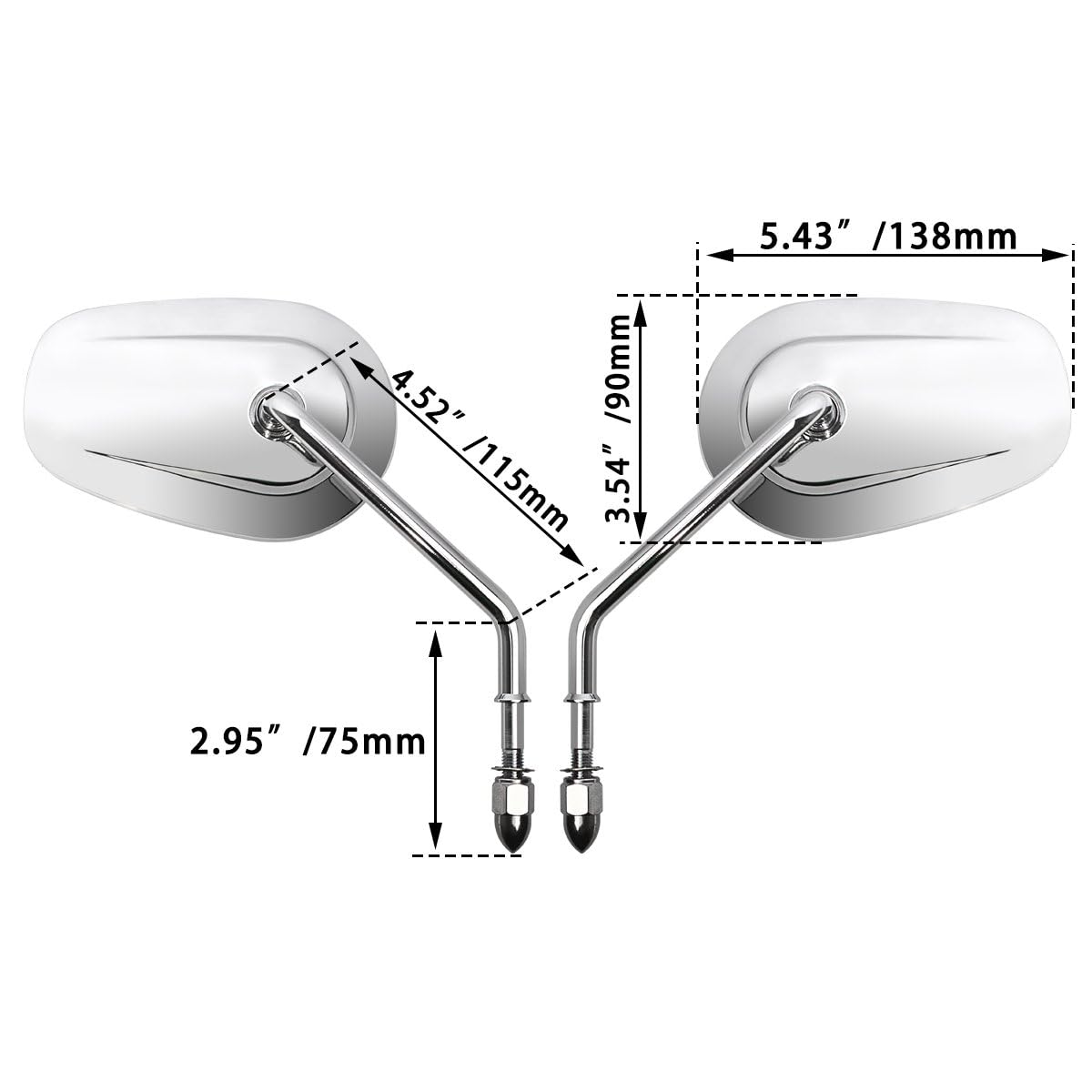 Specchietto retrovisore con filettatura 5/16 24 UNF, universale per Harley CVO Touring Softail Dyna Sportster XL 883 1200 Electra Glide Road Glide 1984-2025,cromato #2
