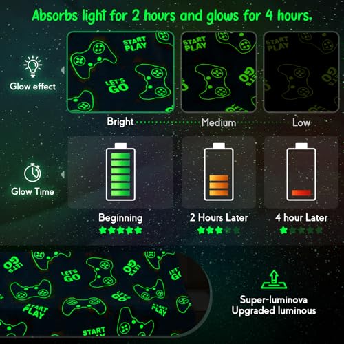 Jekeno Glow in The Dark Gaming Blanket Gamer Game Controller Throw Gift Toys for Kids Boys Teen Son Adults Gamepad Presents Easter Birthday Christmas Bedroom Decor Luminous Blanket Grey 50"x60" - Image 7