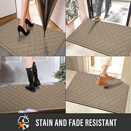 Hiyard Durable Front Door Mat, Absorbent Muddy Dirt Resist Welcome Door Mats Outdoor Indoor, Heavy Duty Easy Clean, Non-Slip Rubber Backing Low Profile Doormat For Entryway, 36×24, Beige #TOP4