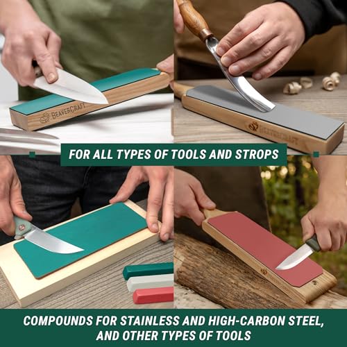 BeaverCraft Abziehmasse Schleifpaste für Lederriemen zum Schärfen von Messern - Polierpaste für Metall - Polierpaste für Schwabbelscheiben - Rot-Weiß-Grün-Polierpasten-Set P03