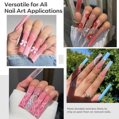 Image of Modelones Long Square Nail Tips 2xxl Straight No Curve Half Cover Soft Gel | Acrylic Clear Full Cover Press on Extension Kit Gel Manicure DIY at Home 216PCS 12Sizes