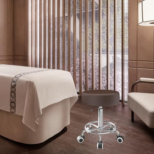 Image of Rolling Stool, Heavy Weight Capacity 250lb, PU Leather Rolling stools, Ultra Soft Padded Seat, Rolling Stools with Wheels and Footrest, 360 Swivel, Spa Drawing Salon Work Office Tattoo Stool (Brown)