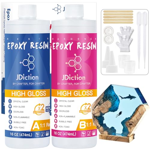 JDiction Epoxy Resin High Gloss 32oz, Crystal Clear Resin and Hardener