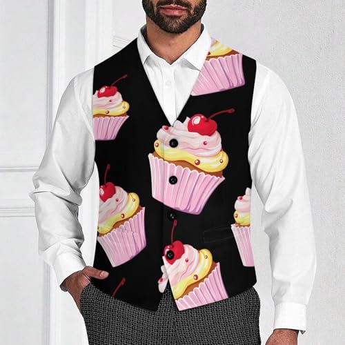 Cherry Cupcake Men's Formal Suit Vest for Business Formal Or Casual Dress Waistcoat Wedding2