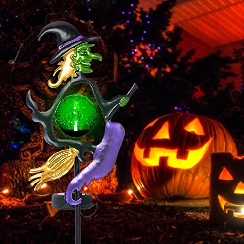 Viveta VT-2501 Solar Halloween Lights, Witch Halloween Decorations Solar Stake Lights With Crackle Glass Ball For Outdoor Pathway Garden Yard Patio thumb #1