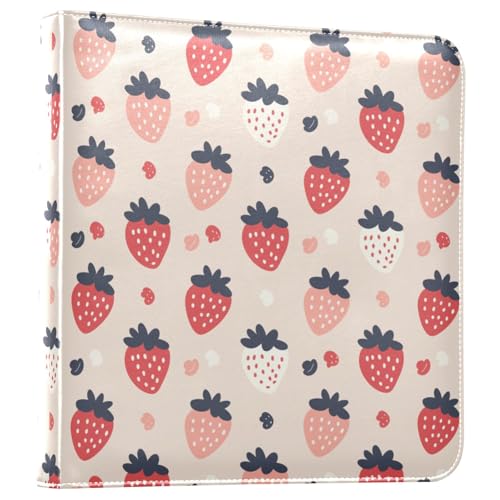 Kigai Strawberry Flowers Photo Album Self Adhesive Scrapbook Album Leather Cover DIY Picture Scrap Book with 20 Adhesive Sheets, 11.8x24x0.8 inch