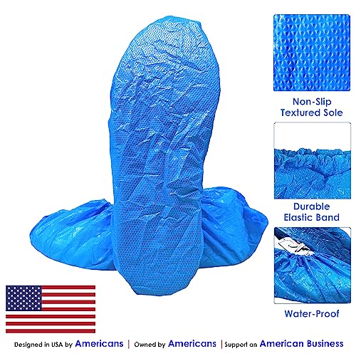 INNOVATIVE HAUS Extra Large Blue Waterproof Disposable Boot and Shoe Covers. Plastic Shoe Covers Disposable. Non-Slip Indoor Booties. 100 Pack - Thumbnail 4