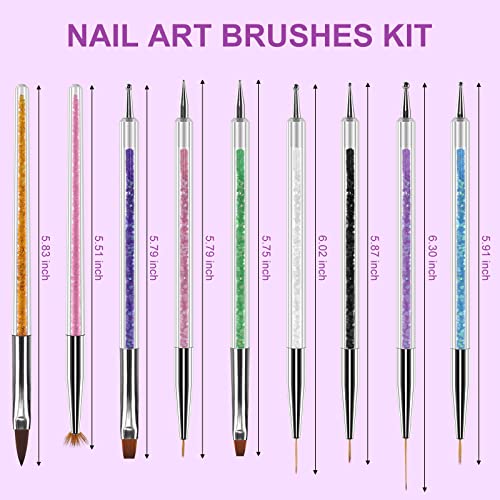 Image of Artdone 9PC Nail Art Brushes Set - Liner Brush, Dotting Pen, Gel Polish Painting Tools For Nail Art Design