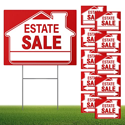 [10 Pack] Estate Sale Signs Set,17 X 13 Inch Estate Sale Yard Signs With Double Sided, Estate Sale Arrows Signs With Metal H Stakes,Property Sale Directional Arrows Signs,Weather-Proof #TOP4
