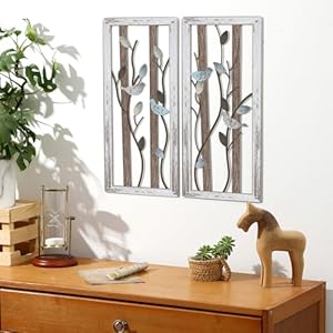 Lineshading 2 Pieces Metal Bird Wall Decor Metal Birds on Branches Wall Art Decor Sculptures Farmhouse Wall Decor for Outdoor Kitchen Bathroom Bedroom Living Room Garden Office 169 x 82