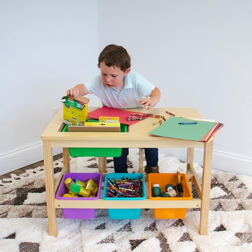 image for Humble Crew Toddler Wooden Table and Chair Set with 4 Storage Bins, Ar