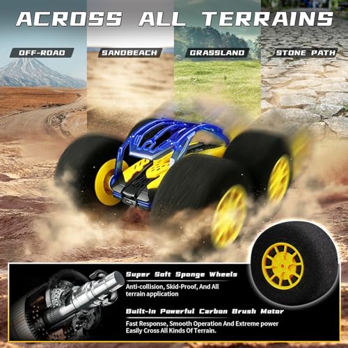 Image of pinkking Indoor RC Car Stunt Remote Control Car Toys with Soft Wheels RC Cars for Kids with LED Headlight & Sponge Tires Crazy Stunts 360 Flips Double Sided Vehicle 2.4GHz RC for Boys Girls Gift