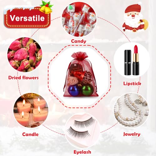 Image of HRX Package 100pcs Organza Bags Dark Green & Red, 4x6 inch Small Christmas Gift Bags Mesh Candy Jewelry Pouches