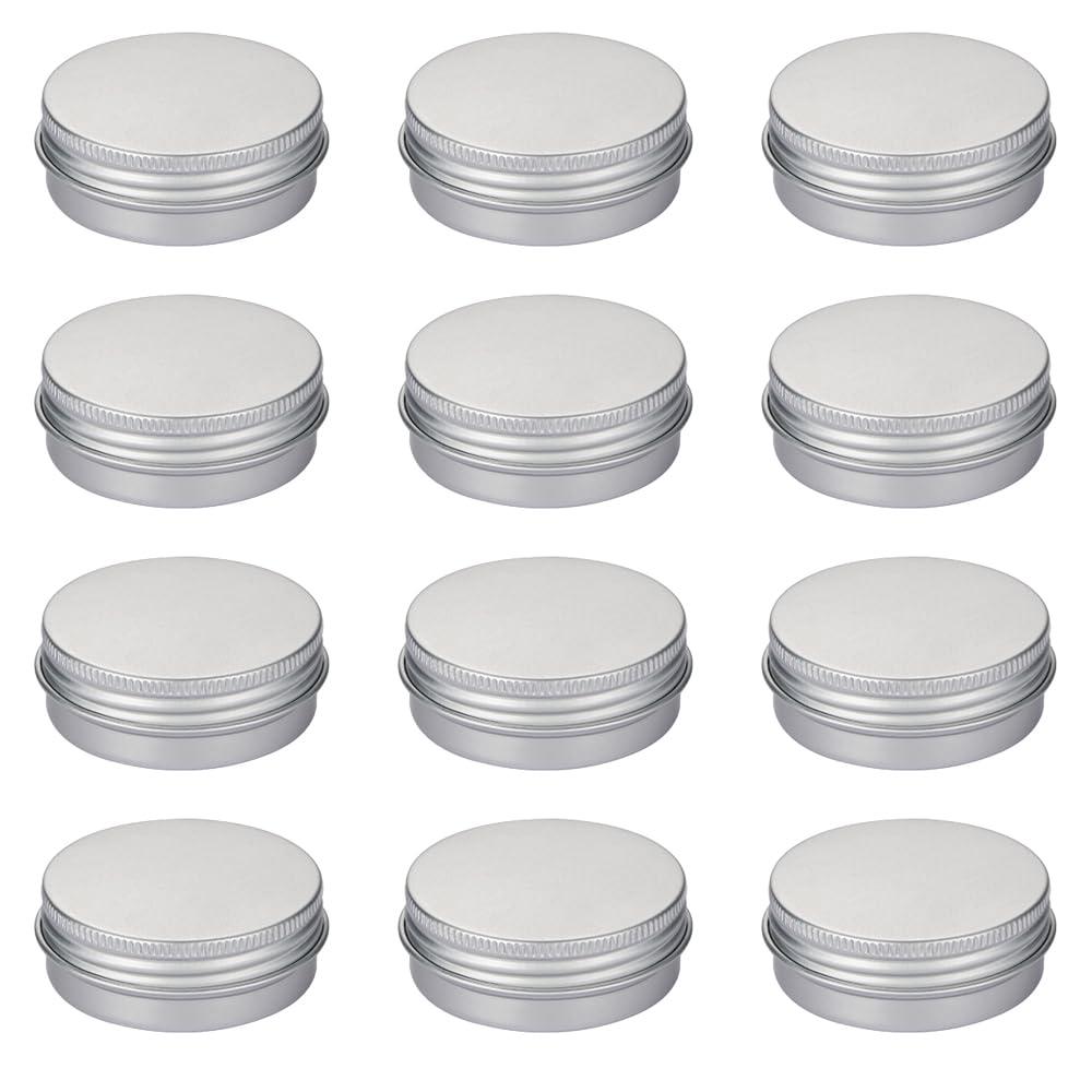 12 Pcs Aluminium Tin Jars, Silver Round Cosmetic Jars with Screw Lids, 30 ml Capacity, Travel & DIY Cosmetics