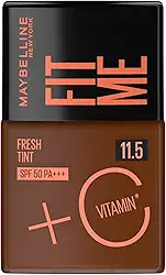Maybelline NY Fit Me Fresh Tint Base Líquida, Proporciona Efeito Glow Natural, Controla a Oleosidade e Uniformiza a Pele com Vitamina C e FPS 50, Cor 11.5, 30ml