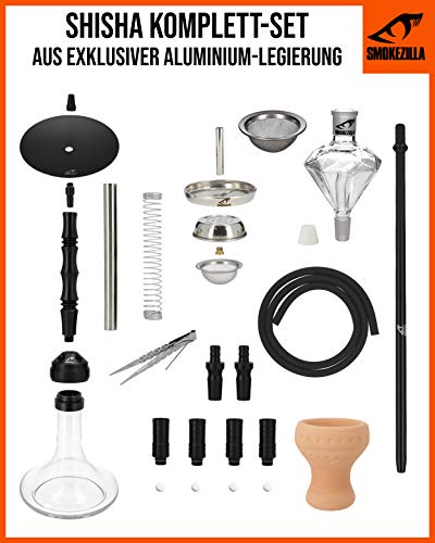 Smokezilla® MINYA 2S Shisha Set Schwarz - 2 Schläuche + Anschluss & Mundstücke - Inklusive Shisha Zubehör Mit… – Bild 3