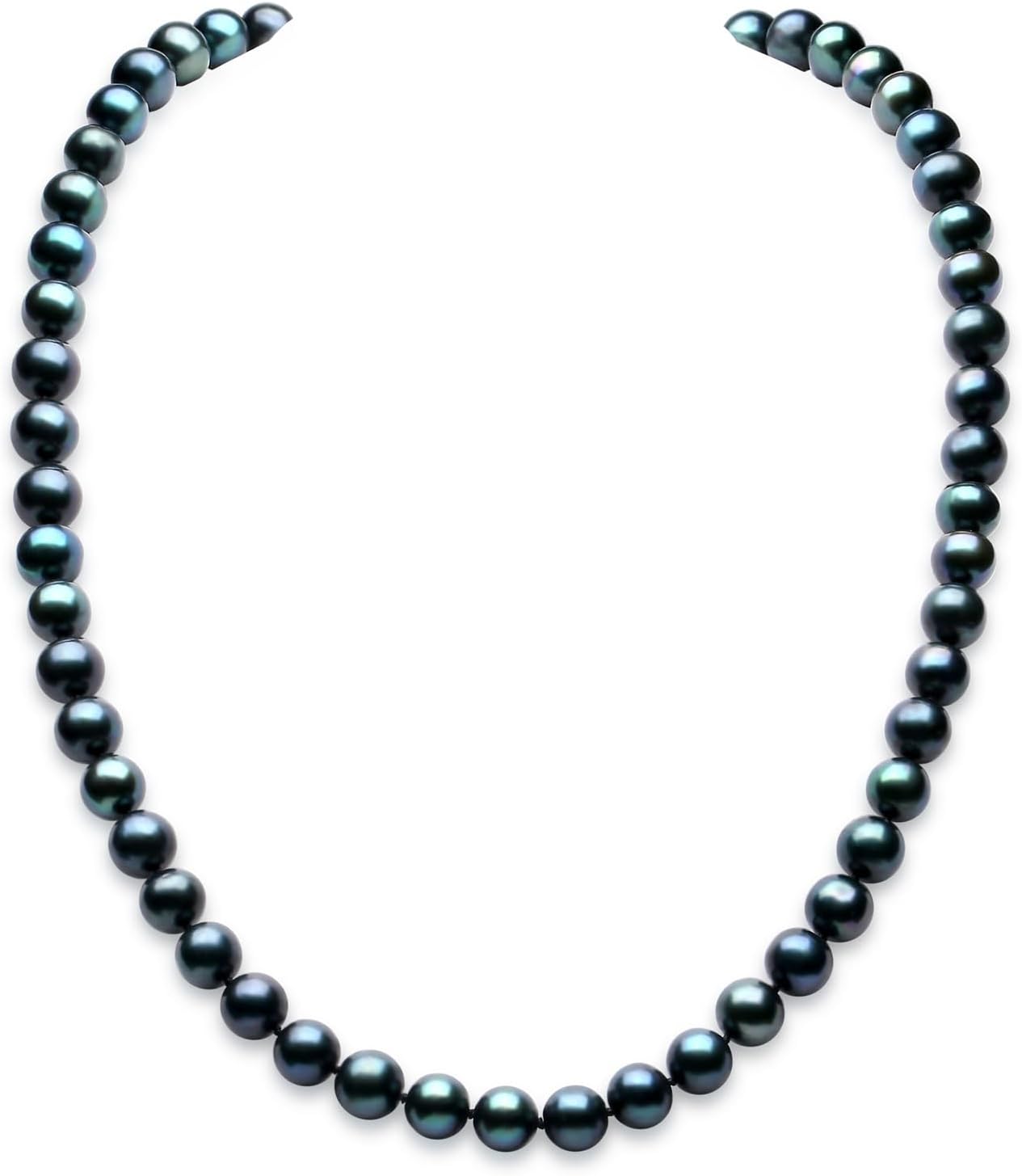 Tahitian Black Pearl Necklace, Natural Saltwater Cultured Near-Round Pearl Strand with 925 Sterling Silver Clasp, Adjustable Length 18+2IN, Luxury Jewelry Gift for Women, Mother, Wife