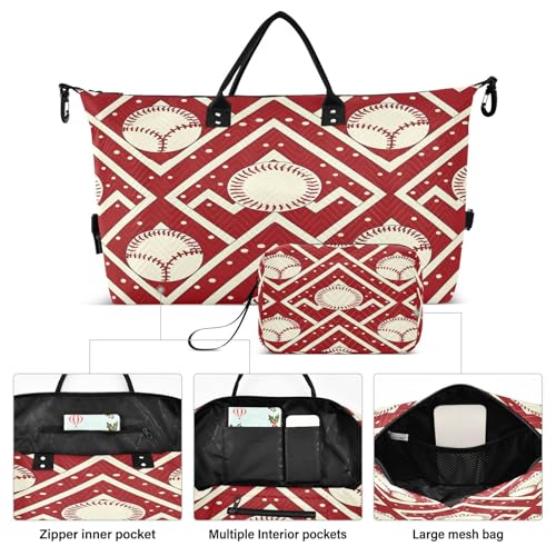 Travel Duffle Bag Weekender Bags Overnight Bag with Toiletry Bag Gym Duffel Bag Chevron Red Baseball for Travel Business Trips Sport2