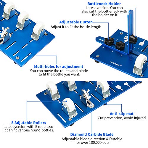 Glass Bottle Cutter Upgraded Bottle Cutting Machine for Cutting Round, Oval Bottles, Home Craft DIY Glass Cutter Bundle Tools for Cutting Wine, Beer, Whiskey, Champagne - Complete Accessories Tool Kit