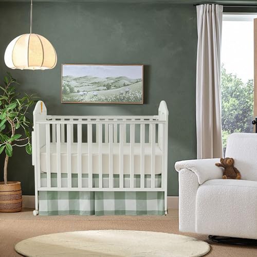 Image of Brandream Crib Skirt Gingham Tailored, Baby Boy, Baby Girl, Gender Neutral Crib Skirt, Toddler Bedskirt Farmhouse Chic Nursery Crib Bed Skirt, Bohemian Green Plaid Gingham Dust Ruffles