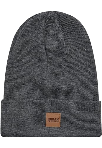 Urban Classics leatherpatch Long Beanie TB626, color:charcoal