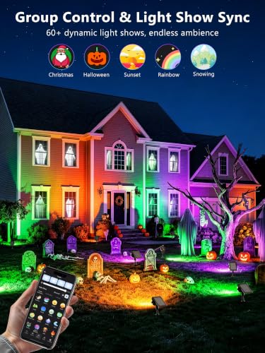Image of Brizled Smart Solar Spot Lights Outdoor LED Color Changing Landscape Lights | App Control; RGB / Warm / Cool White Solar Uplights & Landscape Spotlight for Halloween Yard Tree Garden House Exterior