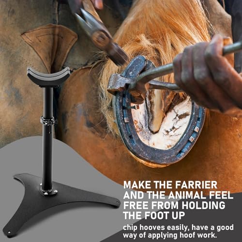 Image of Zonon Farrier Horse Hoof Stand, Tool-Height Adjustable Metal Horse Hoof Trimming Tools, Extra-Large Base Enhances Stability, Blacksmith Farrier Stand(Black,Metal Triangular Base)