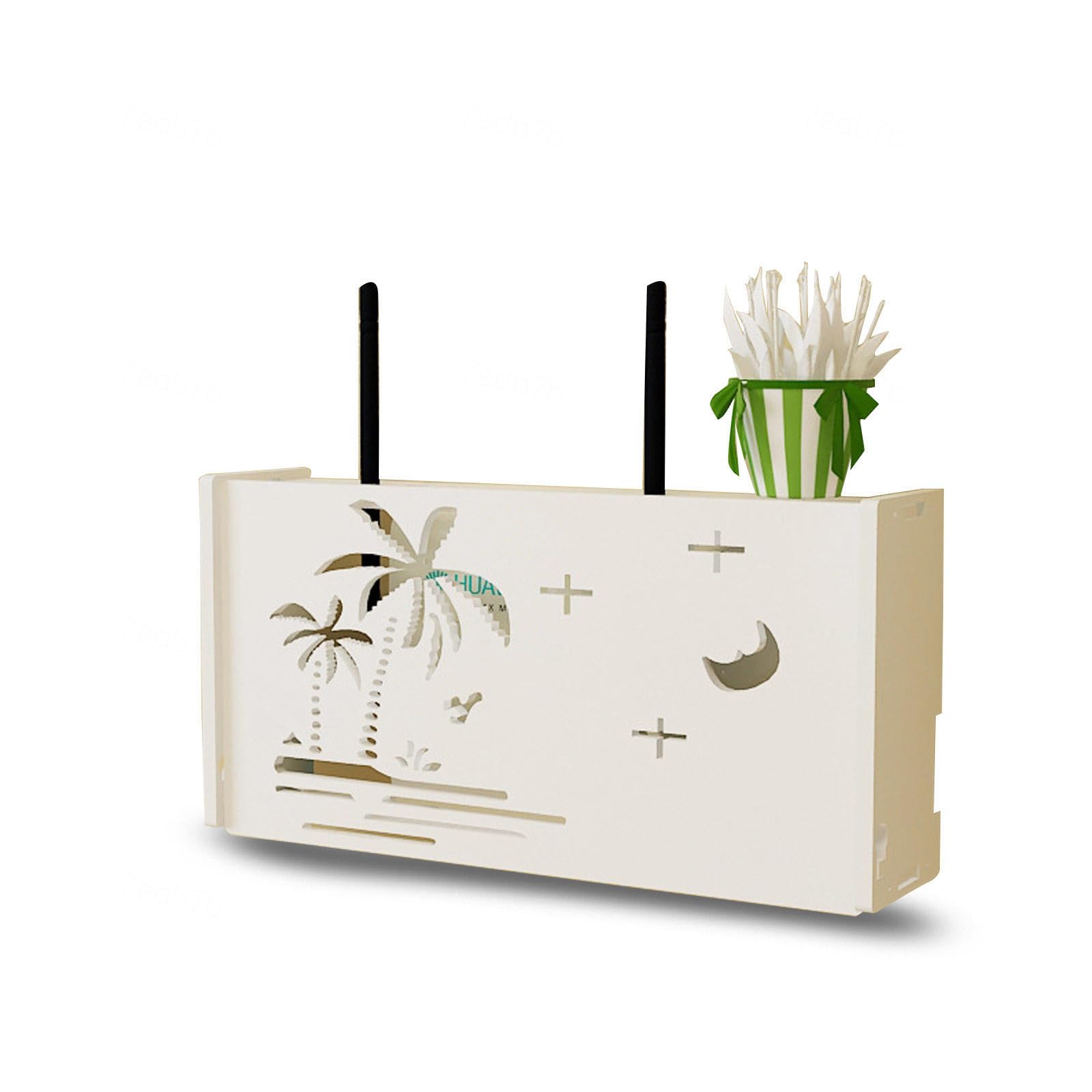 Scatola portaoggetti in Legno Bianco per Router WiFi - Supporto da Parete per Router, Mode