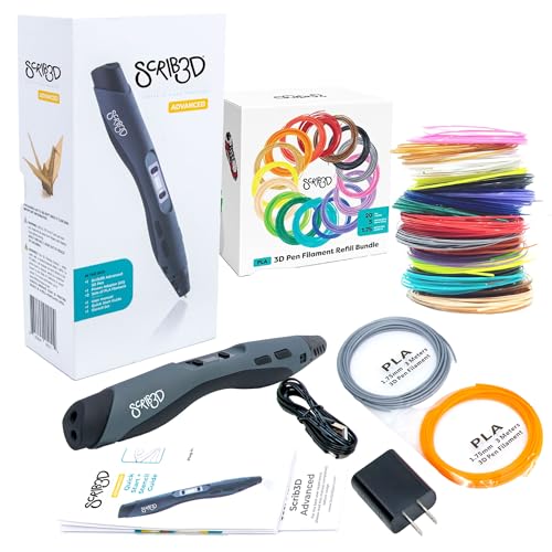 SCRIB3D Advanced 3D Printing Pen with 2 Starter Colors and PLA Refill Pack with 20 Assorted Colors
