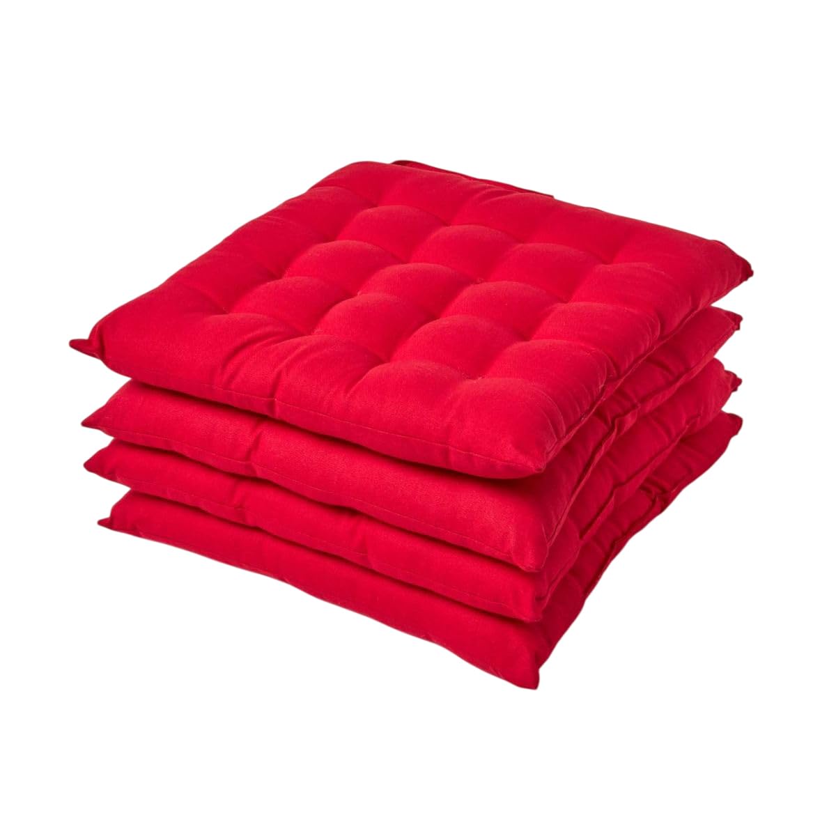 HOMESCAPES Red Seat Pads for Dining Chair, Set of 4 100% Cotton Chair Pads with Straps, 40x40 cm — image 1