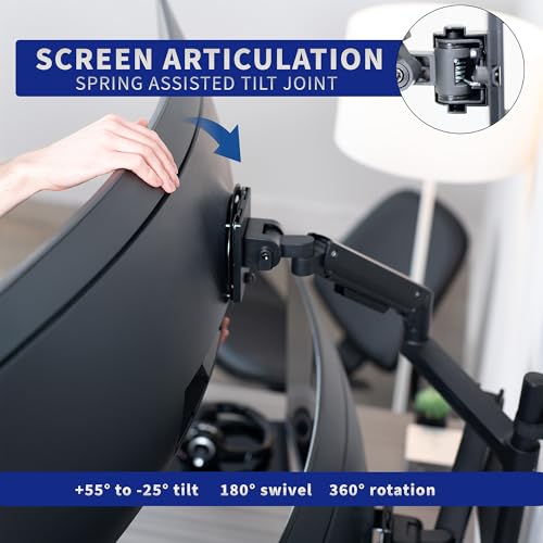 Image of VIVO Pneumatic Arm Dual Ultrawide Monitor Wall Mount for Up to 49 inch Screens, Holds 2 Ultra Wides Up to 33.5 lbs Each, Black, MOUNT-V120K