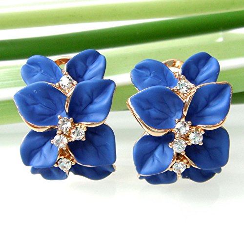 Navachi 18k Gold Plated White Crystal colorful Enamel Leaves Flower Omega Back Earrings4