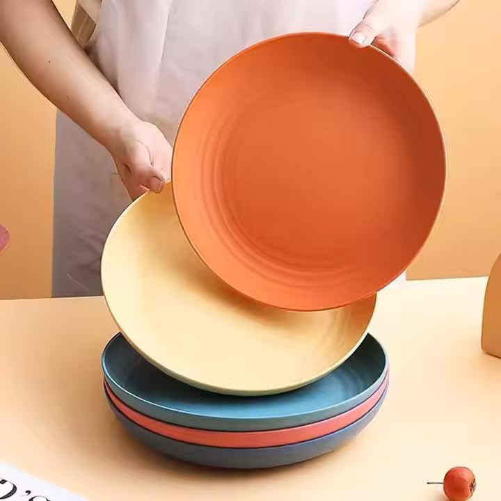 Image of 20 CM Wheat Straw Plates, Unbreakable Microwave and Dishwasher Plates,Plastic Cutlery for Family Picnic Party Camping (20 CM, Pack of 2)