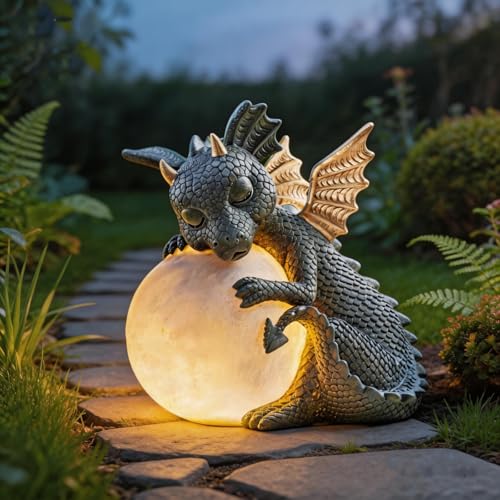 Mocoli Figure Décorative Dragon avec Lumière Ronde, Décoration pour L'Extérieur, Balcon et Jardin, Porte-Bonheur