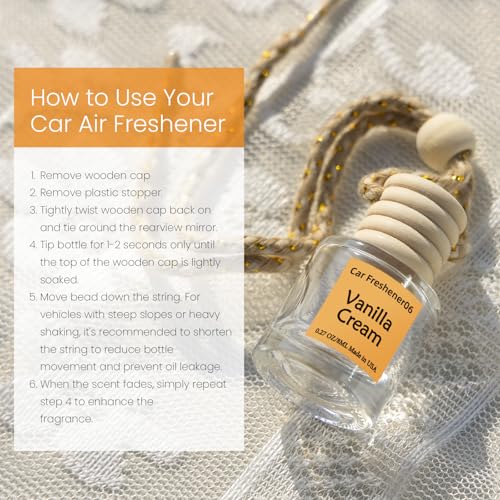 Image of Hanging Car Air Freshener, Long Lasting Essential Oil Diffuser, Non-Toxic Vanilla Cream Scent, Cute Car Fresheners for Women, 2 Pack Made in USA