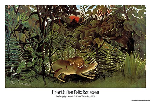 1art1 Henri Rousseau Poster Le Lion, Ayant Faim, Se Jette sur l'Antilope, 1905 Affiche Murale 91x61 cm