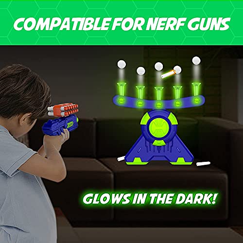 Image of BAODLON Shooting Games Toy for Age 5, 6, 7, 8, 9, 10+ Years Old Kids, Boys - Glow in The Dark Floating Ball Target with Foam Dart Toy Gun, 10 Balls /5 Targets - Ideal Gift