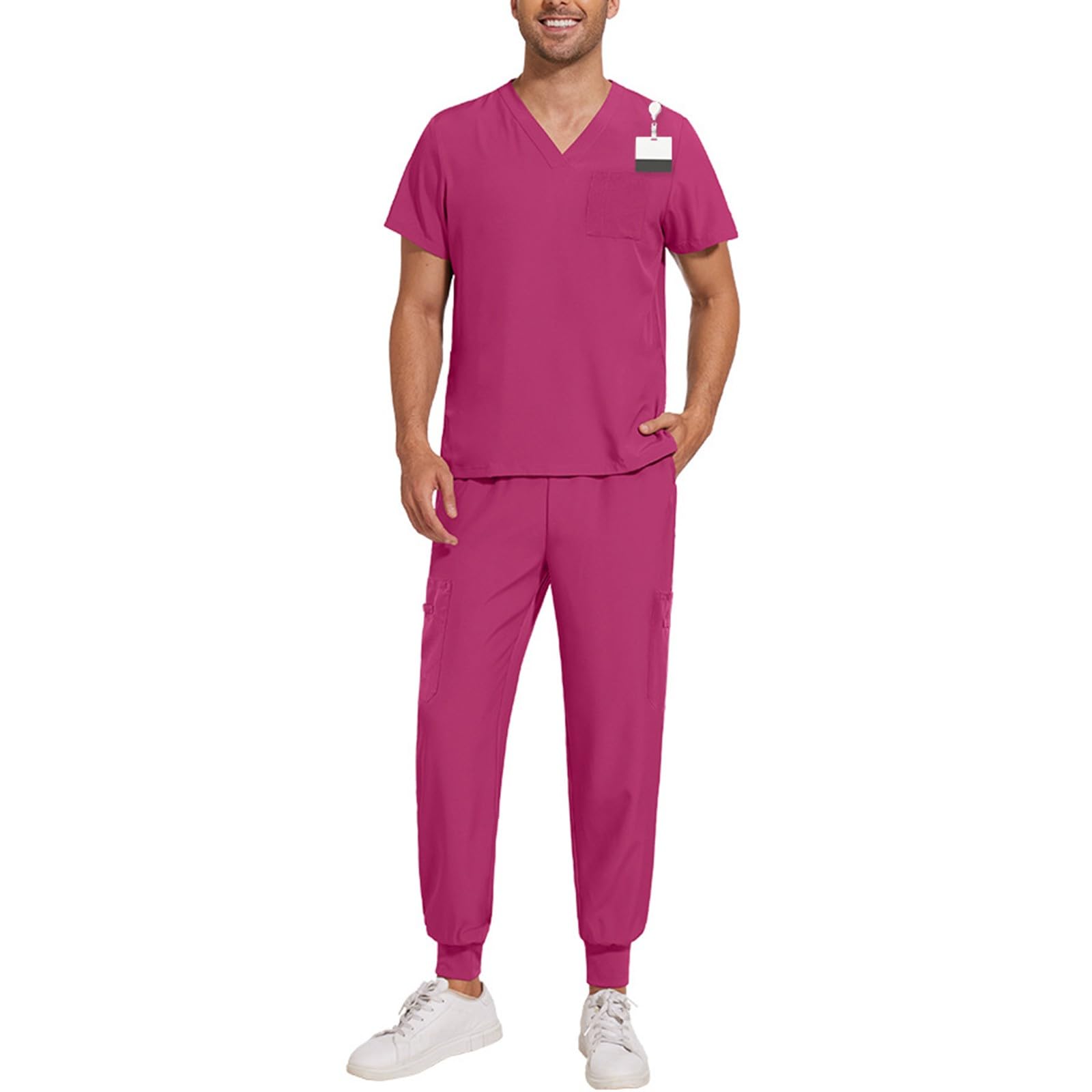 GAANBODI Scrubs for Men Mens Scrubs Set Stretch Short Sleeve V-Neck Uniform Scrub Top & Jogger Pant Medical Sets with Pockets