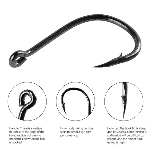 Fishing Hooks Set High Carbon Steel Jig Bait Sharp Fish Hook for Saltwater Freshwater(3#-12#)