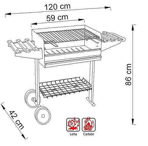 Imex El Zorro 71760 Grill mit verzinktem Grill, Rollen und Platten, Schwarz, 120 x 42 x 86 cm