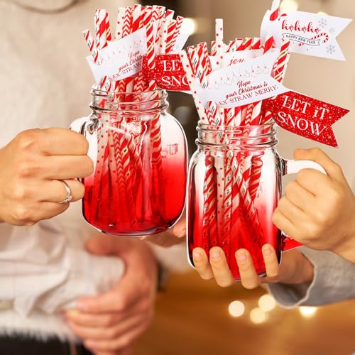 50 pitillos de papel navideños rojo y blanco Hushee miniatura 6