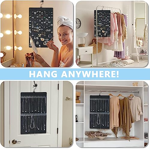 Image of HASTHIP 1pc Double-Sided Jewellery Organizer, 300 Pairs, 30 Necklaces | Double-Sided Storage, Clear Pocket Visibility, Felt Construction,