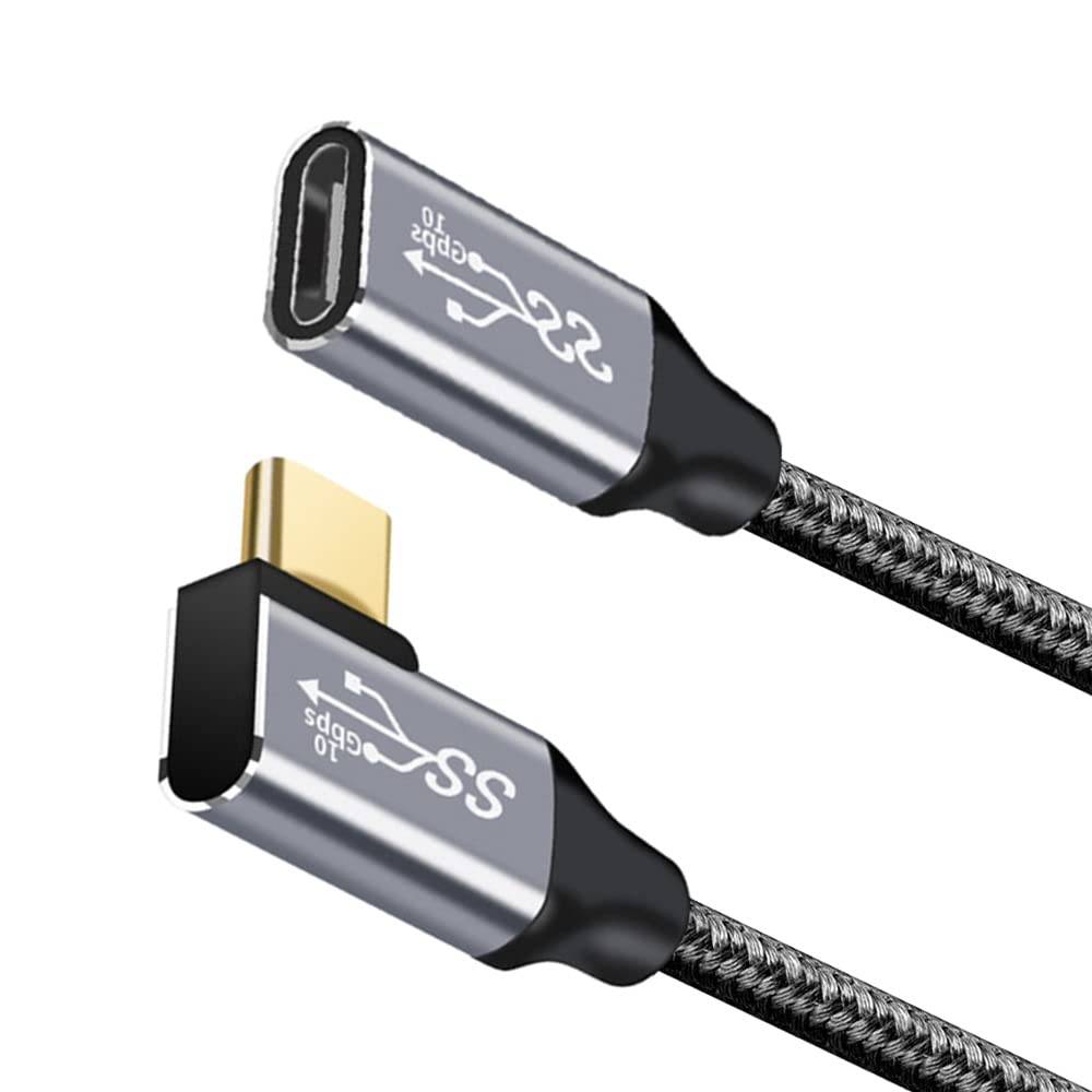 USB Type C 延長ケーブル L字 0.25M タイプc 延長コード USB3.2 Gen2(10Gbps) 100W PD急速充電 4K/60HZビデオ伝送 ナイロン編みMacBook、Pad、Surface、Switch、Xperia、Galaxy、Pixel等USB C機種対応