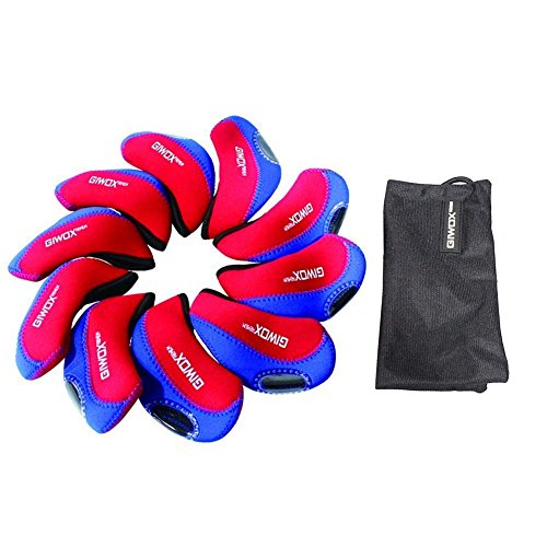 GIWOX Golf Iron Covers Neoprene Golf Club headcovers, PVC Windows Golf Club Case (Set of 10,Blue Red)