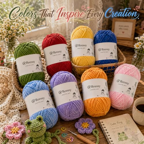 Image of Skinny Chenille Yarn for Crocheting - 6 Pack of 50g /158yd (948yd Total) - Soft Matte Thin Chenille CYC #2 - Fine Weight Baby Yarn for Plush Toys, Baby Blankets & Small Crafts(Mocha)