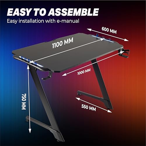 Image of NiTHO ZEGRAD RGB Gaming Desk | Z Shaped Computer Table with RGB Light Effects, Carbon Fiber Surface, Cup & Headphone Holder, Cable Management, DIY Easy Assembly Home Office or Video Gaming Workstation