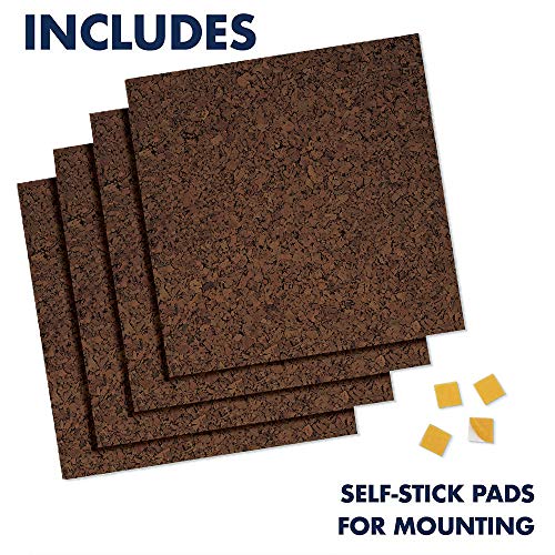 Quartet Cork Tiles, Bulletin Board Cork Panels 12" x 12" x 3/8", Dark Brown, 4 Pack (101)