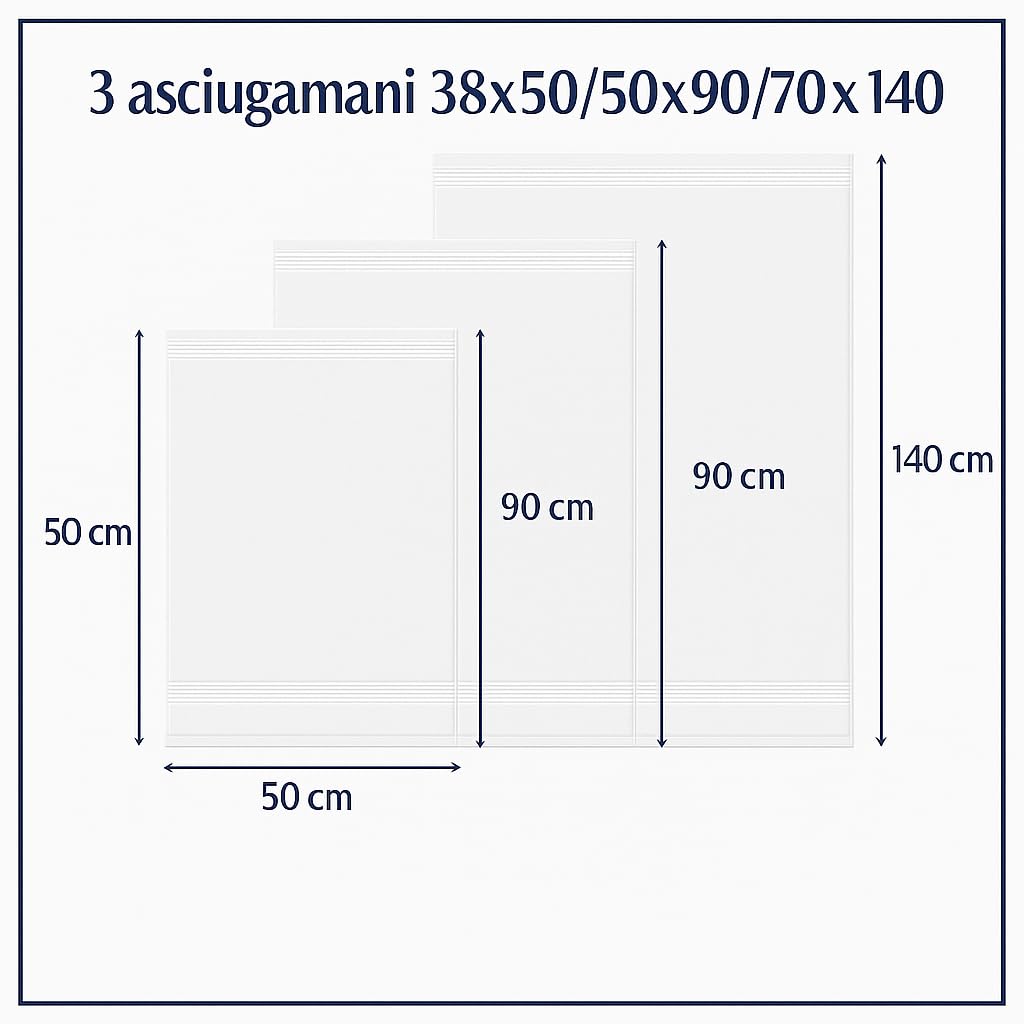 Ali Brothers Set 3 Asciugamani in Spugna 100% Cotone Bianco – Morbidi e Assorbenti – 38x50, 50x90, 70x140 – Per Casa, Hotel, B&B, Spa – Alta Qualità, Lavabili e Traspiranti