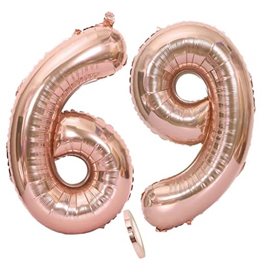 Globos con el número 69, número 69, color oro rosa, globos de 69 cumpleaños, globos de 69 cumpleaños de color oro rosa con número 69, globos grandes de 72 cm